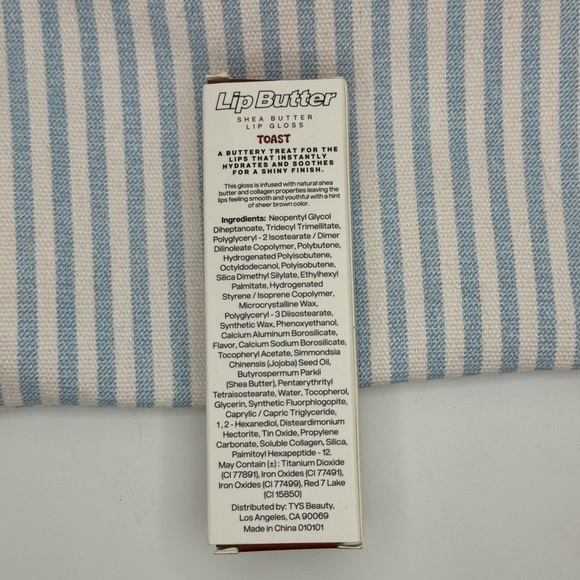 tys Beauty Lip Butter in Toast with Peach Stripped Makeup Bag - Picture 7 of 7